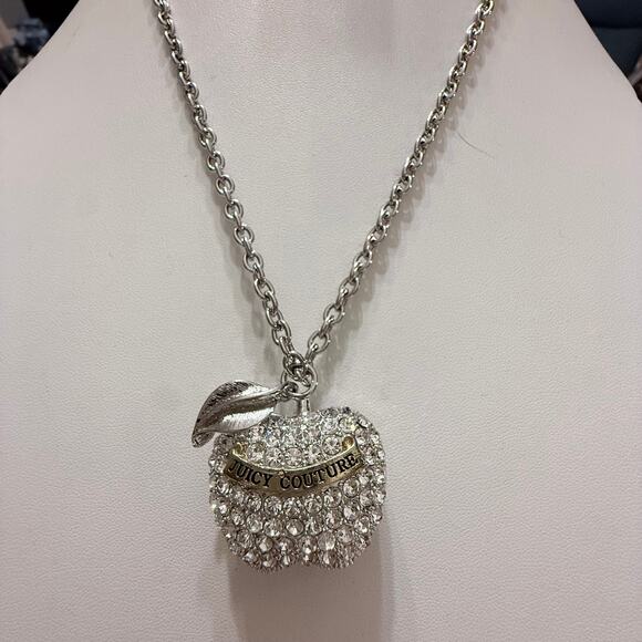RARE Juicy Couture Silver Tone Puffed Apple Pendant Necklace - Picture 5 of 9